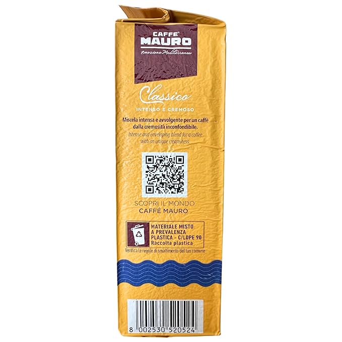 Caffe Mauro Classico Ground Espresso Coffee from Italy 8.8 oz. (250g)(Pack of 4) Creamy Dark Roast Espresso - 9/10 Intensity - Perfect for Moka Pot