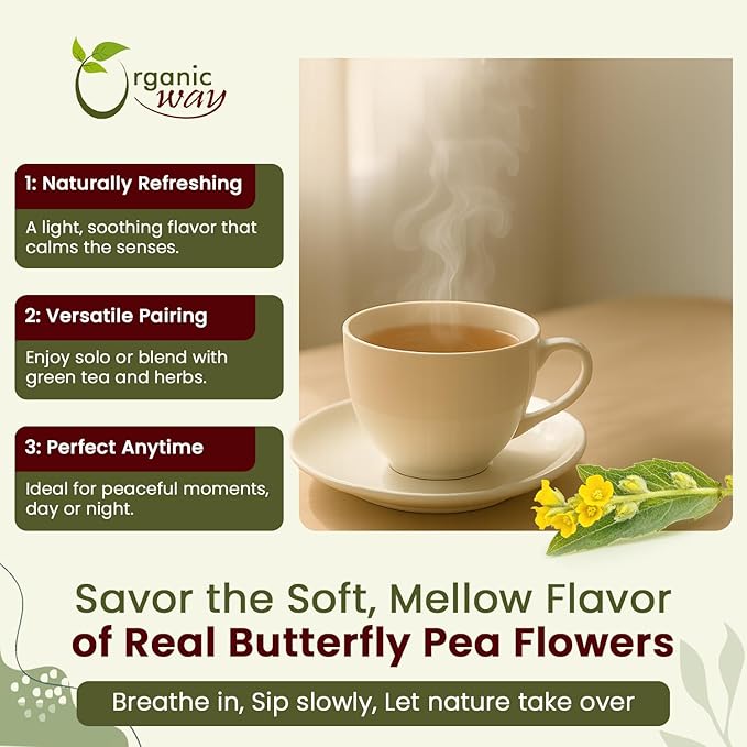 Organic Way Dried Blue Butterfly Pea Flowers (Whole) Herbal Tea | Organic Vegan Non GMO &amp Gluten Free | USDA Certified | 100% Raw from Sri Lanka 8 Oz (Pack of 1)