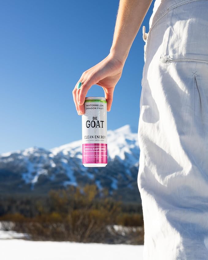 BeGOAT Clean Energy | Watermelon Dragonfruit | 6 Ingredients Plant-Based Non-GMO Vegan | 200mg Natural Caffeine | 12 fl oz Cans (Pack of 12)