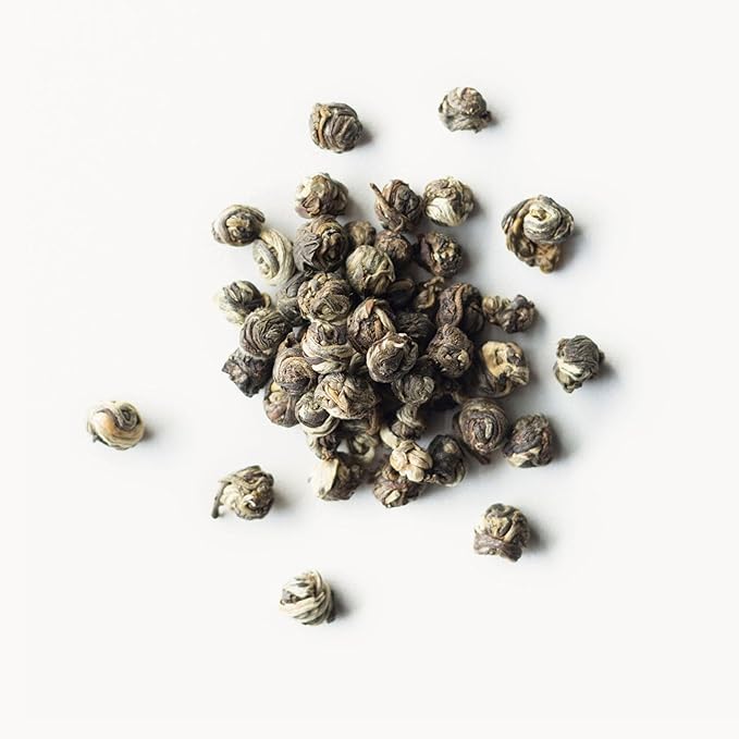 Rishi Tea Jasmine Pearls Green Tea - Caffeinated Loose Leaf Hand-Rolled with Floral Aroma &amp Taste - 4 Ounces 10+ Servings