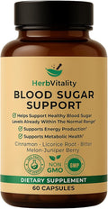 Blood Sugar Support Supplement with Cinnamon Bitter Melon – Supports Healthy Blood Sugar Levels Already Within Normal ranges | Licorice Root Extract - 60 Capsules