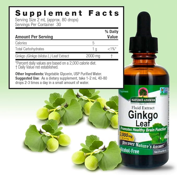 Nature's Answer Alcohol Free Ginko Leaf 2 Ounce 2 Count