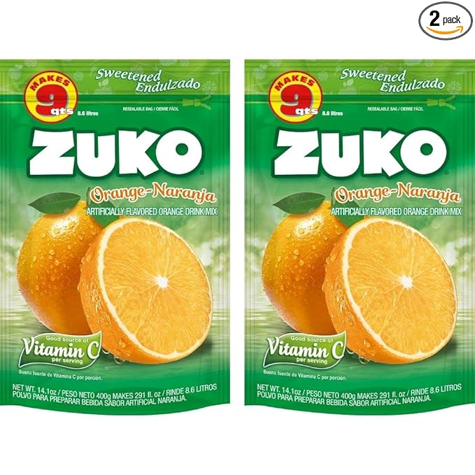 Zuko Orange Instant Powder Drink | Family Pack | No Sugar Needed | Vitamin C | 14.1 Ounce (Pack of 2)