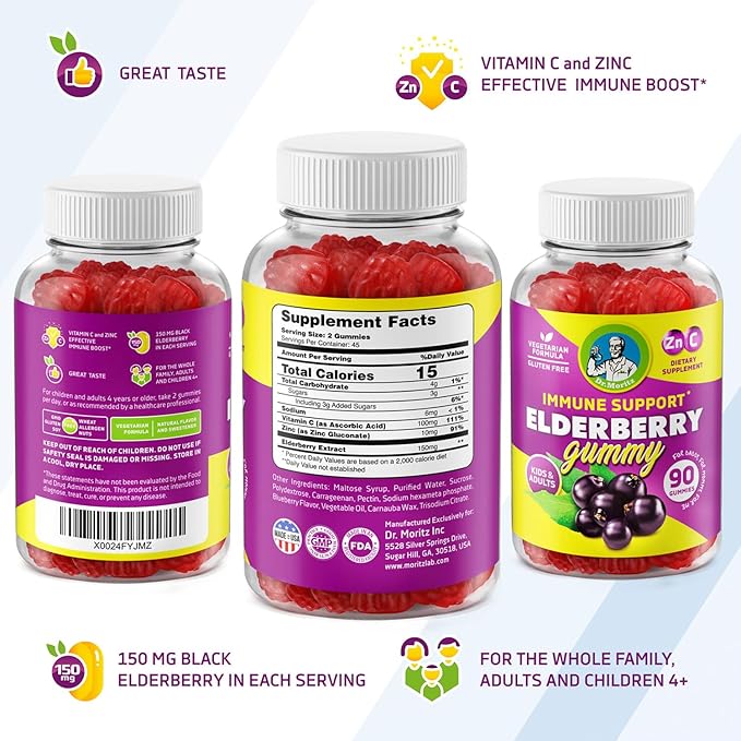DR. MORITZ Elderberry Gummies for Kids and Toddlers (Elderberry Gummies (Kids &amp Adults) - 90 Count)