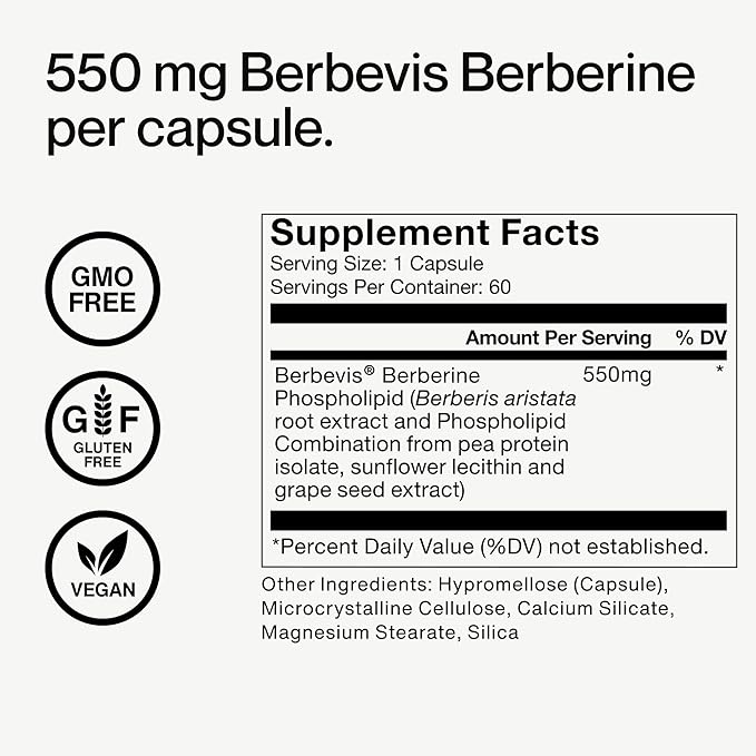 Momentous Berberine - Natural Bioavailable Supplement Formulated from Plant Alkaloid to Help Support Metabolic &amp Cardiovascular Health - Vegan - Gluten Free - NSF Certified for Sport - 60 Servings