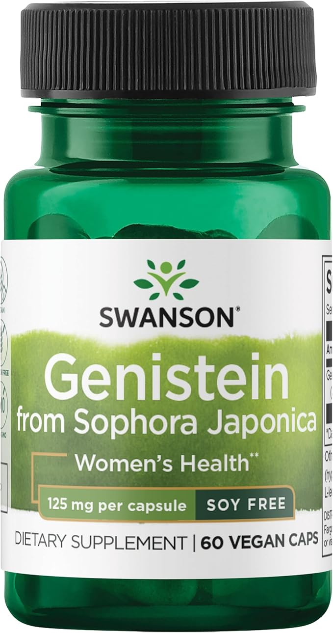 Swanson Soy-Free Genistein Plant-Based Supplement for Women Seeking Hormonal Balance Bone and Cardiovascular Support - 125 mg (60 Vegan Capsules)