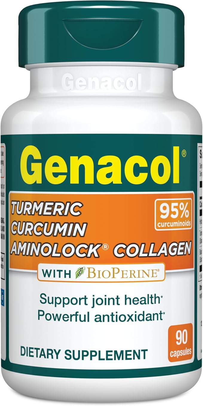 Genacol Turmeric Curcumin Ultra-Hydrolyzed Collagen Peptides Supplement with Black Pepper Extract (BioPerine) Soothe Your Joints Enhanced Absorption 90 Capsules (30-Day Supply)