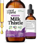 Wild &amp Organic Milk Thistle Extract Drops - Liver Cleanse Support - Milk Thistle Liver Detox Tincture - Liquid Silymarin Supplement - Silybum Marianum Seeds - Vegan Sugar &amp Alcohol-Free - 2 f