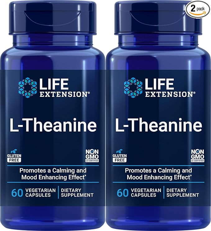Life Extension L-Theanine 60 Vegetarian Capsules (Pack of 2) - Amino Acid Derived from Tea - Gluten-Free Non-GMO