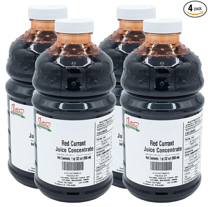 Nature Blessed 100% Pure Red Currant Fruit Juice Concentrate - 4 Quarts (4/32 fl oz bottles) Great for Home Vintners Brewers Cider Spirits or Smoothie Jellys