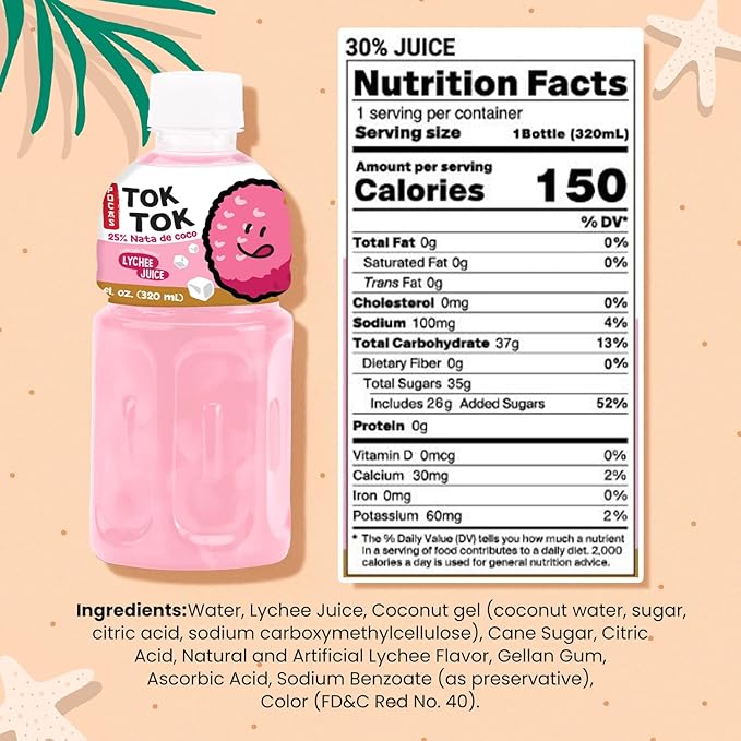 Pocas Toktok Lychee Juice 12-Pack – Made with Real Fruit &amp Chewy Nata De Coco 8 Oz Each