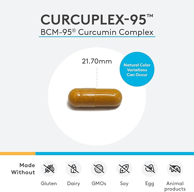 XYMOGEN CurcuPlex-95 - Turmeric Curcumin Supplement for Daily Brain Support* - Enhanced Bioavailability - Non-GMO Gluten-Free Vegan - 120 Capsules