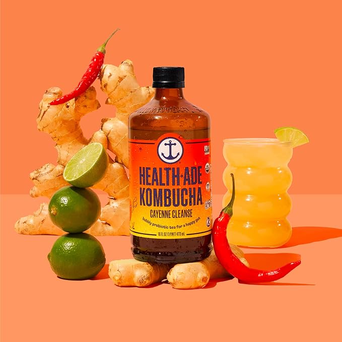 Health-Ade Kombucha Tea Organic Drink Fermented Tea with Living Probiotics Detoxifying Acids Supports Gut Health Non-GMO Vegan Gluten Free 12 Pack (16 Fl Oz Bottles) Cayenne Cleanse