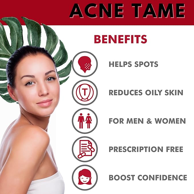 Acne Pills- Acne Tame Supplement- Clear Skin Vitamins Pill for Oily Skin Treatment Hormonal Blemishes Anti Spots &amp Cystic Acnes Supplements for Women Men Teens &amp Adults- 60 Oral Tablets