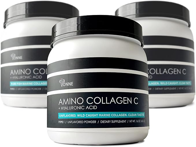 (3-Pack) Amino Collagen C - Collagen Powder (180 Scoops) - Marine Collagen Peptides + Hyaluronic Acid. No Sugar. No Odor. Non GMO. USA. for Hair Skin Nails Joints &amp Gut Health.
