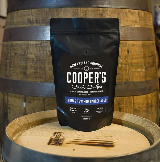 Rum Barrel Aged Coffee - Single Origin Rwanda Coffee Beans Aged in Thomas Tew RUM Barrels - 2lb Bags Ground Coffee