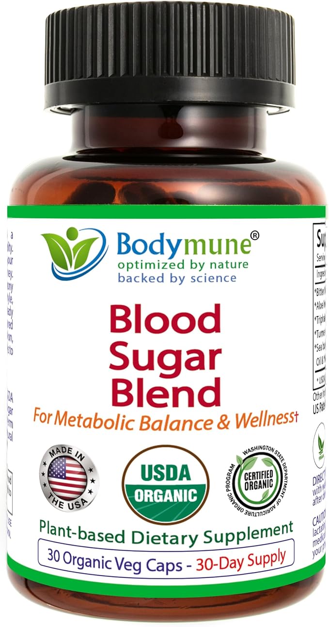 USDA Organic Blood Sugar Blend | Supports Healthy Metabolism* | with Bitter Melon Moringa Aloe Vera Nopal Papaya Extracts &amp More | 30-Day Supply | Vegan &amp Non-GMO | USA-Made