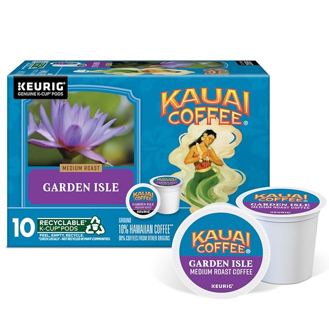 Kauai Coffee K-Cup Pods Garden Isle Medium Roast &amp Na Pali Dark Roast 10CT (2ea) (Variety Pack)