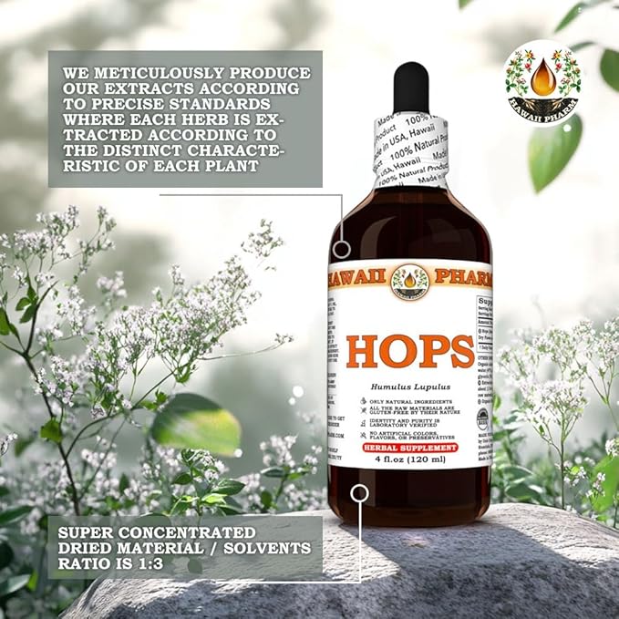 Hawaii Pharm Hops Extract Tincture for Restful Sleep and Calm Supports Digestive Comfort Promotes Relaxation Encourages Kidney Function - 4 fl.oz