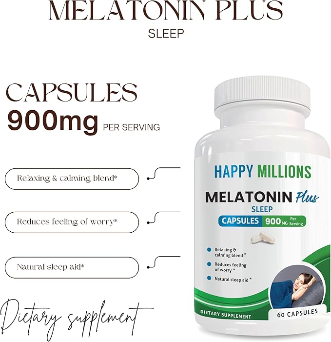 Melatonin Plus | Sleep Support – 10mg Melatonin with Valerian Root L-Theanine Ashwagandha Magnesium &amp 5-HTP – Relaxation &amp Calm for Men and Women – 60 Capsules