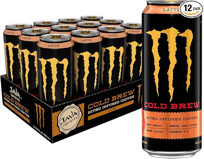 Monster Energy Java Nitro Cold Brew Latte Coffee + Energy Drink 13.5 Ounce (pack of 12)