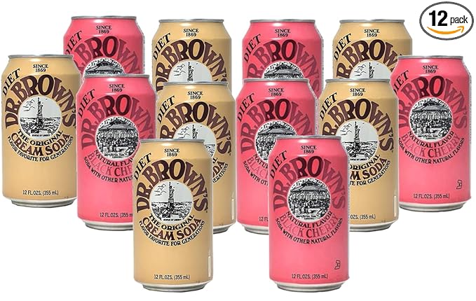 Dr. Browns Soda 12 pack (6) Diet Cream Soda and (6) Diet Black Cherry 12 fl oz Cans