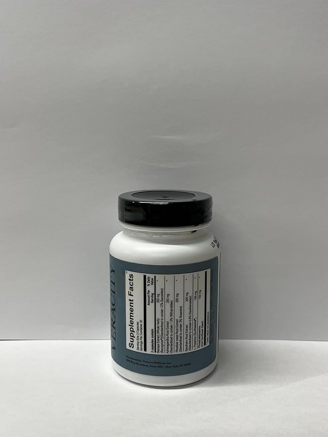 Veracity Cortisol Calming - Clinically Proven Stress &amp Sleep Support Supplement - Reduces Tension &amp Improves Mental Clarity with Natural Blend of Adaptogens - 60 Capsules