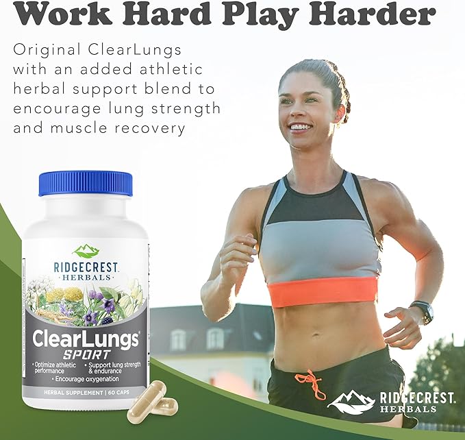Ridgecrest Herbals ClearLungs Sport Oxygen Intake and Lung Support Formula with Cordyceps Rhodiola Eleuthero (60 Vegan Caps 30 Serv)