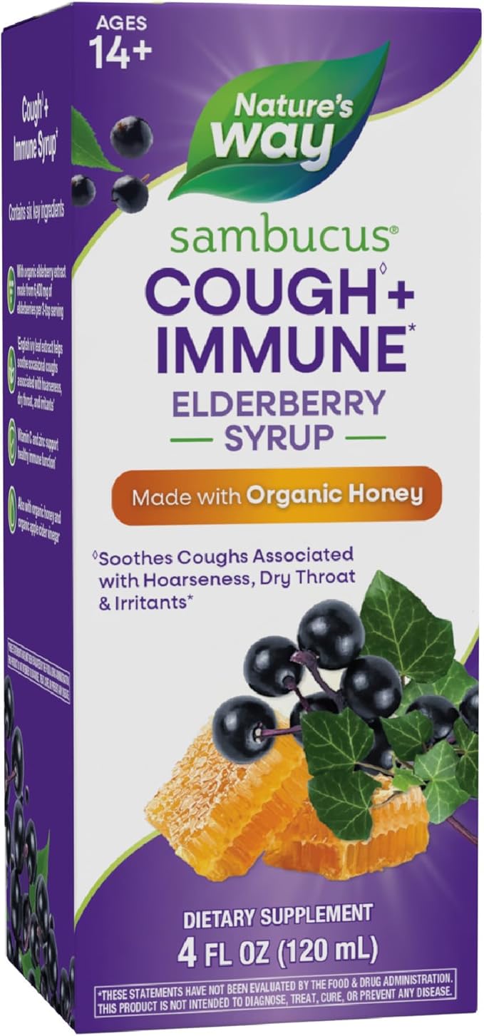 Nature's Way Sambucus HoneyBerry Cough Syrup with Black Elderberry Extract &amp Organic Honey Immune Support* 4 Fl. Oz