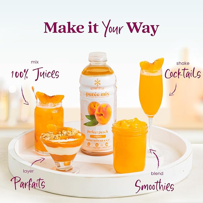 Smartfruit Perfect Peach + Energy – 100% Real Fruit Purée with Peach Apple &amp Pineapple – Great for Smoothies Juice Yogurt Cocktails Teas – High in Niacin &amp Vitamin A B6 B12 – 2-Pk 48oz