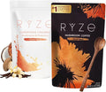 RYZE SUPERFOODS Dark Roast RYZE n Shine Bundle Instant Mushroom Coffee + Probiotic Coffee Creamer with 6 Adaptogenic Mushrooms Prebiotic+Probiotic Blends Energy Focus Digestion Immunity 30 sv each