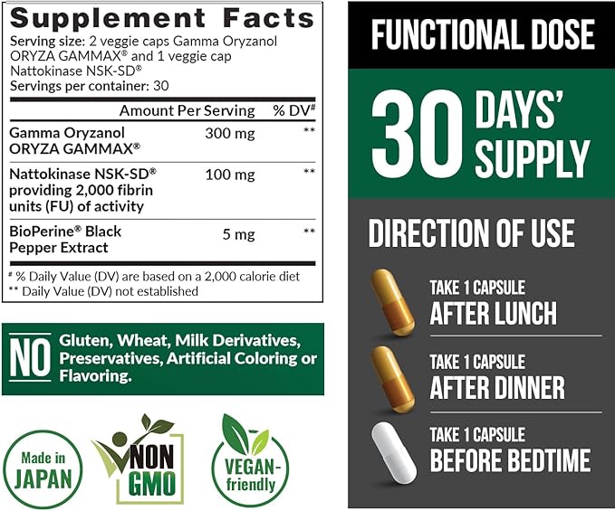 LABO Nutrition VesseCLEAR CX: Artery Cleanse Supplement to Support Blood Pressure Clean Blood Vessel Heart &amp Cholesterol Health Formula | Nattokinase NSK-SD + Gamma Oryzanol | DR Capsules [3 Pac