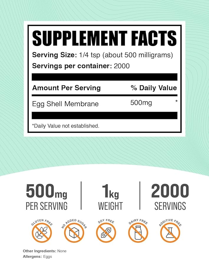 BulkSupplements.com Egg Shell Membrane Powder - Collagen Powder Suplement Dairy-Free &amp Gluten Free 500mg per Serving 1kg (2.2 lbs) (Pack of 1)