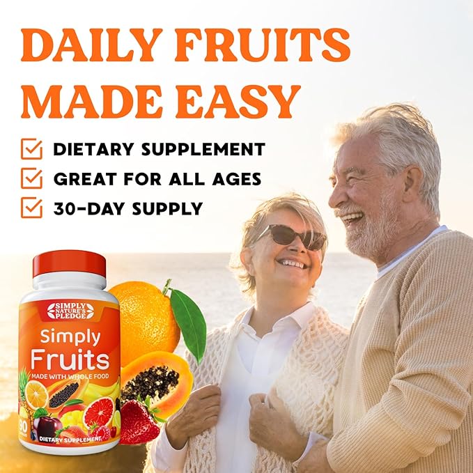 Simply Nature's Pledge - 90 Fruit Capsules - Made with Whole Food Superfoods Packed with 25 Different Fruits - 100% Soy Free- 90 Count (Pack of 2)