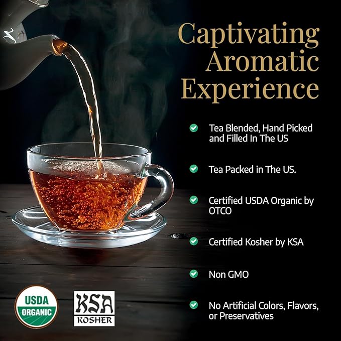 Komar Organics Earl Grey Tea Loose Leaf - 16 Oz USDA Organic Certified Kosher 1 LB Black Tea Infused With Natural Oil and Bergamot