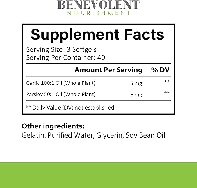 Benevolent Garlic Supplements Odorless - 1500 MG Aged Extract Oil Capsules 120 Softgels - Antioxidant Immunity Support Garlic Pills &amp Promotes Healthy Cholesterol Levels - Non GMO 40 Day Supply