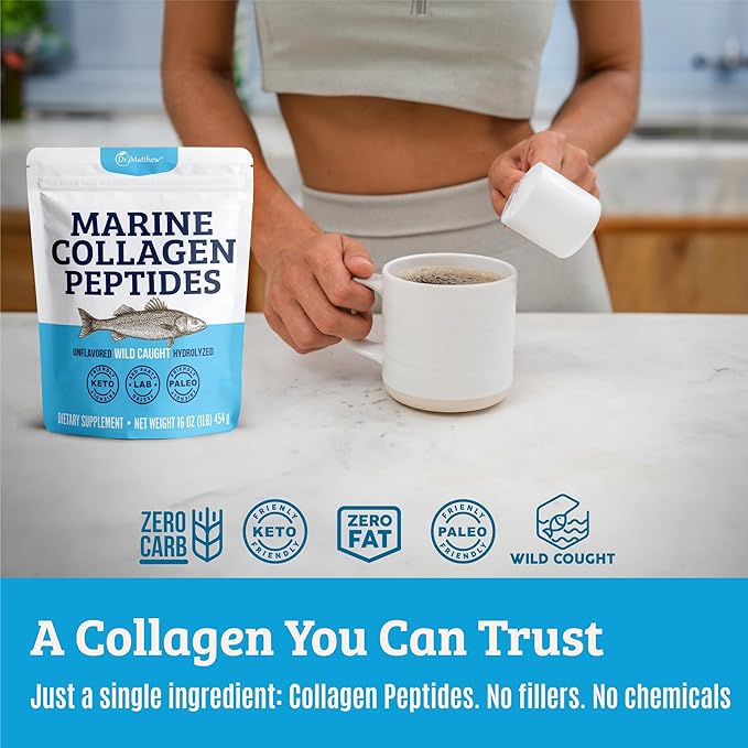 Dr. Matthew Marine Collagen Peptides Powder from Hydrolyzed Wild Caught Fish Protein - Hair &amp Beauty Supplements for Women &amp Men