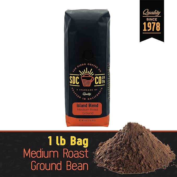 San Diego Coffee Island Blend Medium Roast Ground Coffee 16-Ounce Bag Café molido tostado