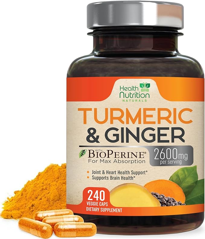 Turmeric Curcumin Supplement - 2000mg Organic Turmeric &amp 400mg Organic Ginger per Serving - 95% Curcuminoids &amp BioPerine Black Pepper for Best Absorption &amp Joint Support Bottled in USA -