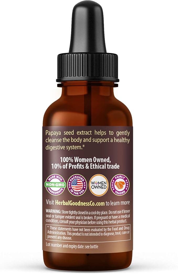 Herbal Goodness Papaya Seeds Digestive Enzymes 1oz -Organic Papaya Seed Extract for Gut &amp Digestive Health | Detox Cleanse Support Non GMO Gluten-Free Raw Unprocessed for High Potency