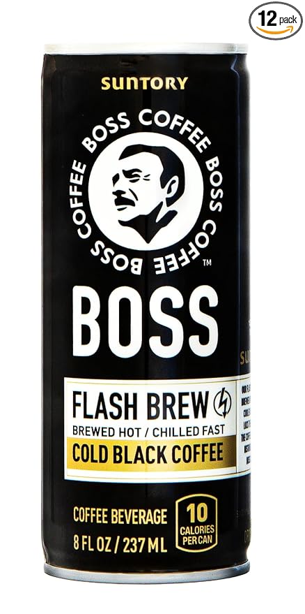 BOSS Coffee by Suntory - Japanese Flash Brew Original Black Coffee 8oz 12 Pack Imported from Japan Espresso Doubleshot Ready to Drink Keto Friendly Vegan No Sugar No Dairy