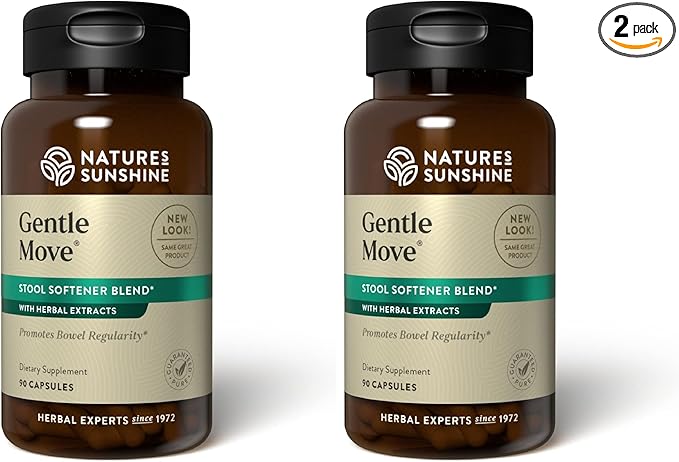 Nature's Sunshine Gentle Move: Experience Daily Digestive Support and Natural Constipation Relief with Natural Fiber for Soft Stools &amp Regularity 90 Capsules (Pack of 2)