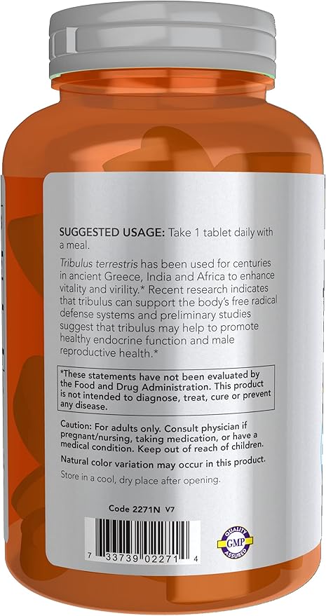 NOW Foods Sports Nutrition Tribulus (Tribulus terrestris) 1000 mg Double Strength Men's Health 180 Tablets