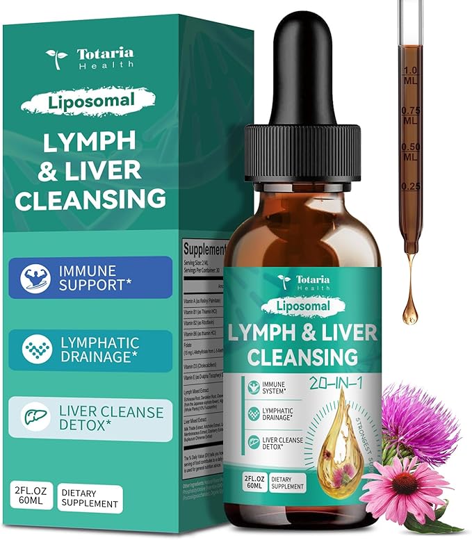 Totaria Strongest ''Lymph-Liver'' Cleanse Detox Liposomal Organic Milk Thistle Echinacea Artichoke Lymphatic Drainage &amp Liver Repair Supplement with All Vitamins 2 Fl.Oz