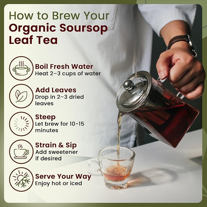 Organic Way Dried Soursop Leaf Coarse Cut (Annona Muricata) - Herbal Tea | Vegan Non GMO &amp Gluten Free | Kosher Certified | Resealable Bag | 100% Raw from Sri Lanka (8 Ounces)