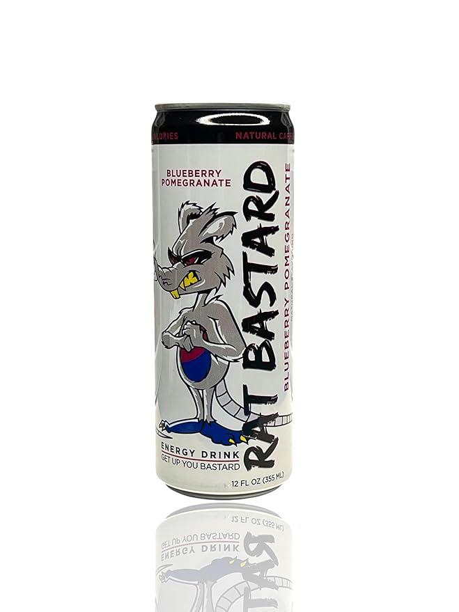 RAT BASTARD Energy Drink - Sugar-Free Caffeinated Beverage Natural Caffeine to Boost Energy and Focus Blueberry Pomegranate Flavor 12 fl oz Can (Case of 12)
