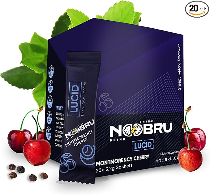 Noobru Lucid Nootropic Sleep Powder Drink for Deep Quality Dream Sleep with Magnesium Ashwagandha Valerian Lemon Balm and Vitamin D for Deep Quality Sleep Stress and Restoration.