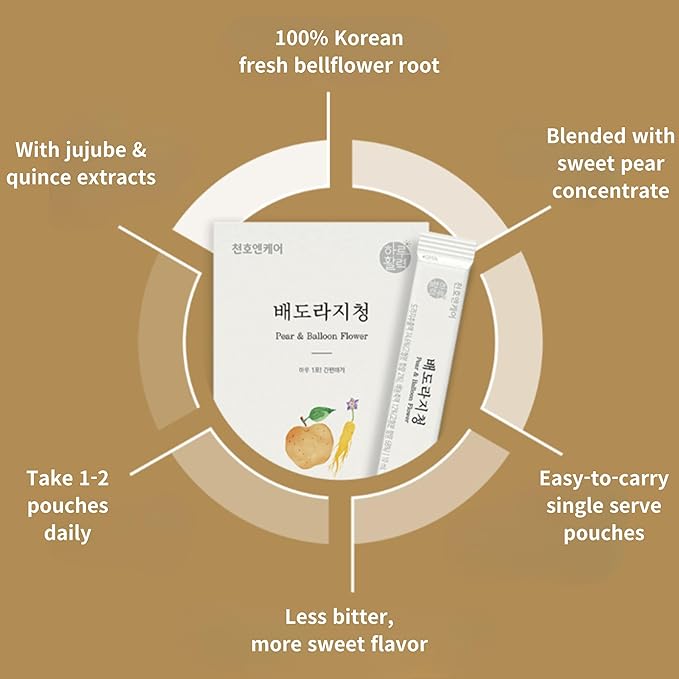 ChunhoNcare Korean Pear and Bellflower Root Juice (10ml × 30sticks) 100% Korean Balloonflower with Honey Quince &amp Jujube Traditional Korean Drink Easy-Cut Stick Pouch
