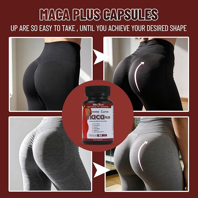 Maca Plus Capsules 7500mg Big Booty Enhancer with Maca Root Gluteus Boost Vitamins for Women's Extreme Curve 60 Count