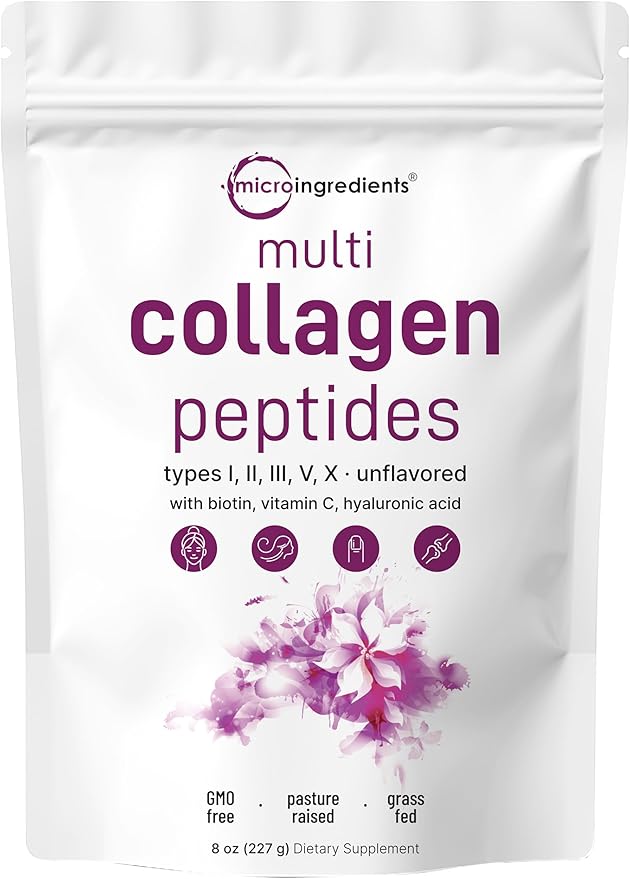 Micro Ingredients Multi Collagen Peptides Powder 8oz – Hydrolyzed Type IIIIIIVX with Biotin Hyaluronic Acid Vitamin C – Unflavored Collagen for Women &amp Men Easy Dissolve 20 Servings
